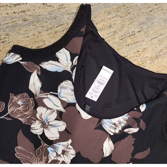 White House Black Market Sz L Dress Black Floral Sheath Embellished Romantic - Picture 9 of 16
